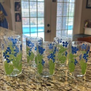 Vintage 1930’s Hazel Atlas "Swanky Swigs" juice glasses Set of 6 Violet Pattern